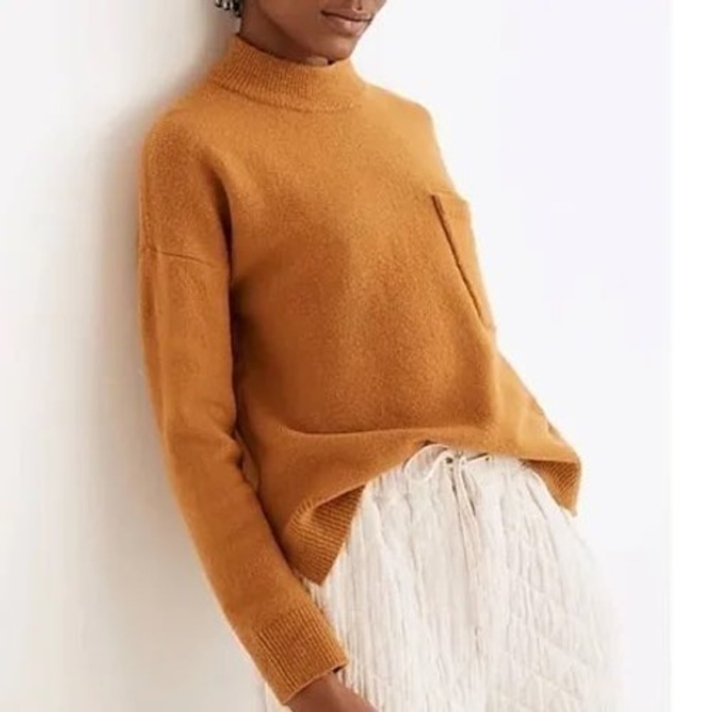 Madewell Mustard Wool Blend Mockneck Pocket Sweater yellow NC690 Womens Small